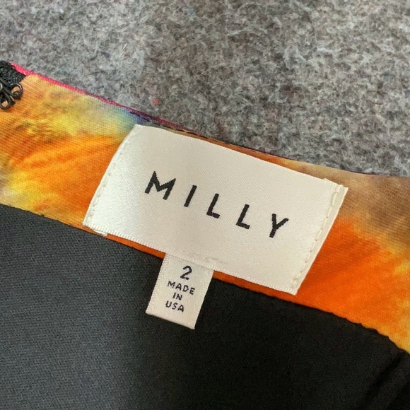 MILLY Abstract Watercolor Fit & Flare Dress | Size 2 | Made in USA | Designer - Picture 3 of 4